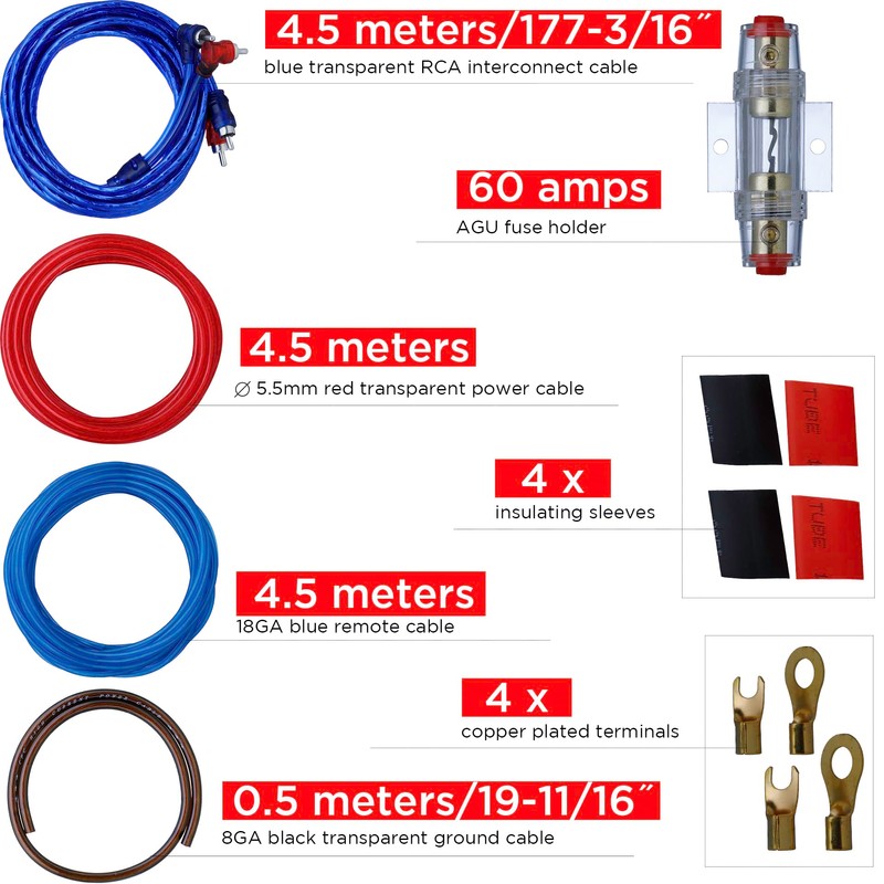 YoiYee 1500W Car Amplifier Wiring Complete Installation Kit, Subwoofer Wiring
