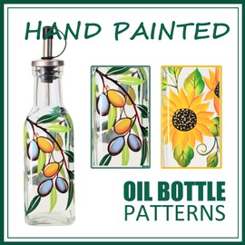 YIYUKODO 7oz Hand Painted Glass Olive Oil Bottle Dispenser - 200ml Green Oil & Vinegar Cruet with Pourers - Olive Oil Carafe Decanter for Kitchen