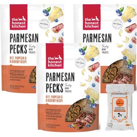 Aurora Pet Bundle (3) Parmesan Pecks Beef, Parmesan & Blueberry Recipe Dog Treats (Each 8 oz) with AuroraPet Wipes