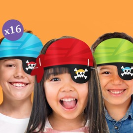 Big Dot of Happiness Pirate Eye Patch Paper Headbands, Colorful Pirate Ship Skull Party Favors for Kids, 16 Count