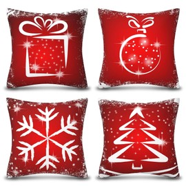 DTXYBC Christmas Cushion Covers Set of 4, 45 x 45 cm Christmas Cushion Covers, Christmas Cushion Covers, Couch Cushion Covers, Cushion Covers for Decoration, Christmas, Sofa, Home Decoration, Xmas