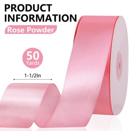 Rose Pink Satin Ribbon 1-1/2 Inch,50 Yards Rose Pink Fabric Ribbon for Gift Wrapping,Crafts,Flower Bouquet,Bows Making,Balloons,Wedding,Birthday Party,Baby Shower Decoration