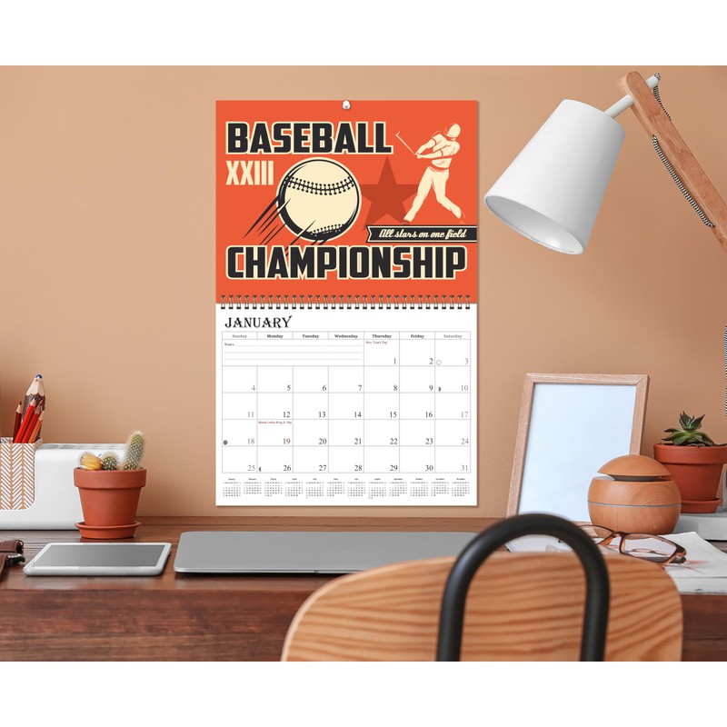 2026 Spiral-bound Wall Calendar (Baseball) - 12 Months Desktop/Wall Calendar/Planner