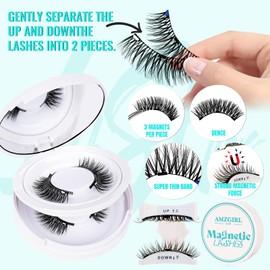 Magnetic Eyelashes with Lash Clusters Applicator 3 Magnets Fluffy Magnetic False Lashes Kit Wispy Reusable Cluster Eyelash Extensions with Magnets No Lashes Glue or Liner Needed(2 Pairs-Dense)