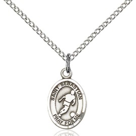 Bonyak Jewelry Saint Medal Collection Sterling Silver St. Sebastian Pendant 1/2 x 1/4 inches with Sterling Silver Lite Curb Chain