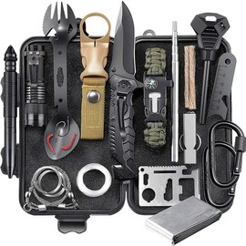 Emergency Survival Kit | Military Survival Kit | Survival Equipment & Equipment for Camping, Hiking, Hunting, Outdoor Adventure | Survival Tools with Emergency Bracelet Whistle Flashlight