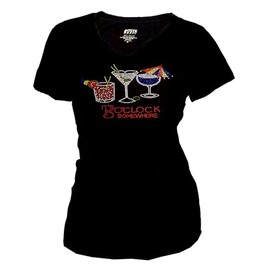 Fashion2ne1 5 o'clock & Drinks Cocktails Bling Rhinestones T-Shirt Short Sl (X-Large) Black