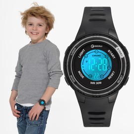 Juboos Children's Digital Watches, 7 Colours LED Light, Children's Sports Watch, Boys, Waterproof Children's Watch with Alarm Stopwatch, Children's Watches, Outdoor Watch for Boys Girls 5-18, black