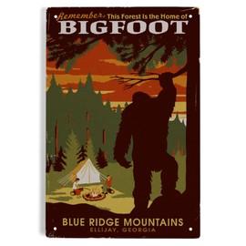 Lantern Press 6x9 Inch Metal Sign, Ellijay, Georgia, Blue Ridge Mountains, Home of Bigfoot