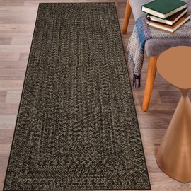 LUXLOOM Printed Runner Rugs for Hallway 2x10 Washable Kitchen Runner Rug Non Slip Modern Farmhouse Soft Hallway Runner Contemporary Low Pile Rugs for Living Room Bedroom Decor Nursery, Black/Brown