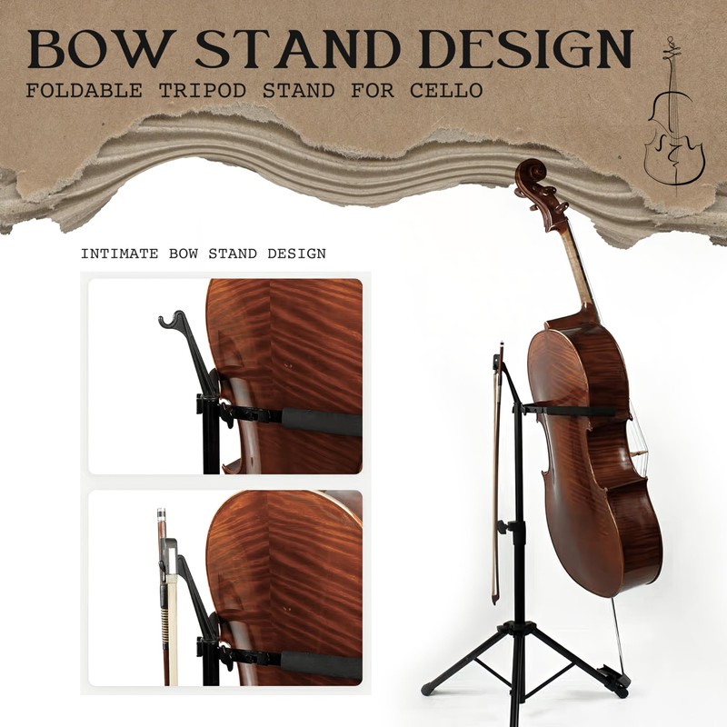 WHELPAW Adjustable Cello Stand with Bow Holder - Secure &