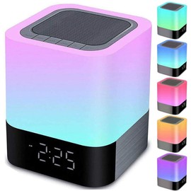 Gallstep Night Lights Bluetooth Speaker, Alarm Clock Touch Sensor Dimmable Multi-Color Changing Bedside Lamp, MP3 Player, Wireless