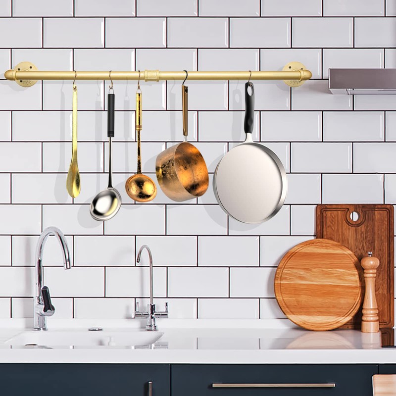 Fobule 48” Gold Wall Mounted Clothes Rack, Industrial Pipe Iron