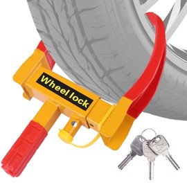 Car Trailer Wheel Lock Clamp, Universal Tire Locks, Heavy-Duty Anti Theft Wheel Lock Fit for Car SUV Boat Motorcycle Golf Cart with 3 Keys (Red-Yellow)