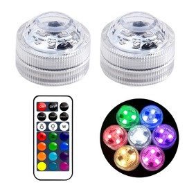 Mini Underwater LED Light with Remote Control, Underwater Light, LED Underwater Pool Light, LED Pool Lighting, RGB Multi Coloured LED Pond Lighting, Waterproof Colour Changing LED Pool Light, 2 Pieces