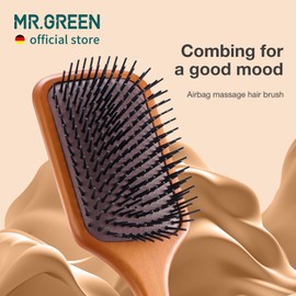 MR.GREEN Hair Brush Natural Maple Wide Board Massage Scalp Comb Air Cushion Anti-Static Detangle Brush For Curly Long Hair Both Women Men (Small)
