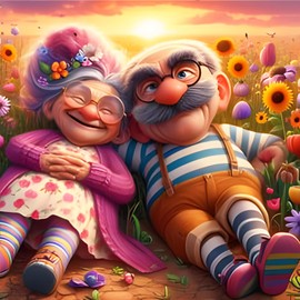 QINRUBB DIY Cartoon Lovers Diamond Painting Adults, 5D Sunset Diamond Painting Pictures Beginners, Elderly Round Full Drill Diamond Art Kits Cross Stitch Gifts Home Wall Decor 30 x 30 cm