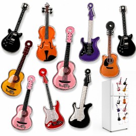 10 Pcs Guitar Fridge Magnets, Music Refrigerator Magnets Set, Mini Guitar Decor Magnetic Decorations for Refrigerator Locker Whiteboard, Cool Music Room Decor Accessories, Random Styles & Colors