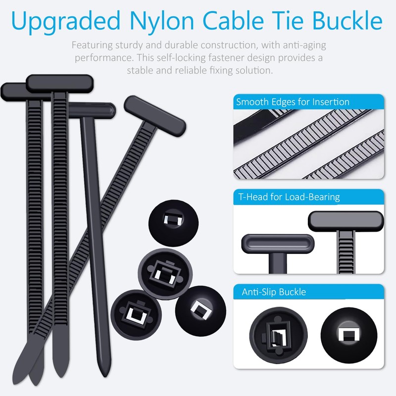 30PCS Nylon Universal Cable Tie Buckles, Multi-functional T Rivet Zip