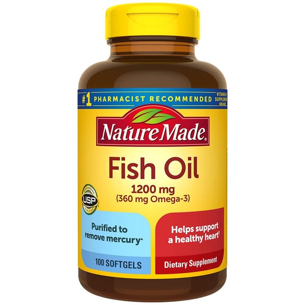 Nature Made Fish Oil 1200mg, 360mg Omega-3 100 Liquid Softgels (3 Pack)