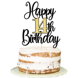 FLORCMET - Decoración para tarta de cumpleaños 14 – Decoración para tartas de feliz cumpleaños 14 años – Decoración para decoración de pasteles de feliz cumpleaños 14 aniversario (14)