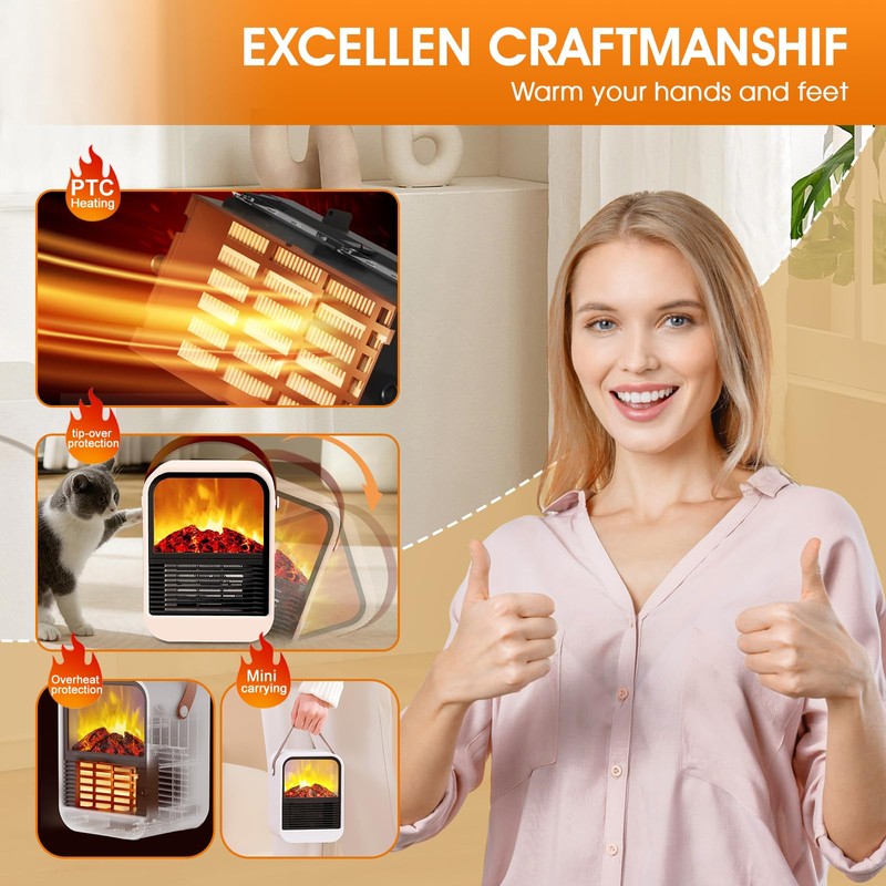 ZJFLNZYC Portable Mini Electric Fireplace Heater,Small Room Space Heaters for