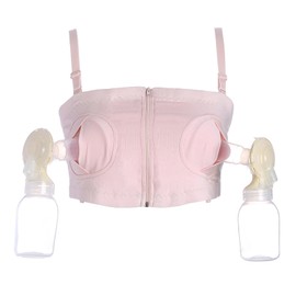 Sujetador de Bombeo Manos Libres, Brasier Mujer para Lactancia Ajustable, Inalámbrico, Cómodo, con Cremallera Frontal para la Mayoría de los Extractores de Leche Durante Todo el Día, M (Rosa)