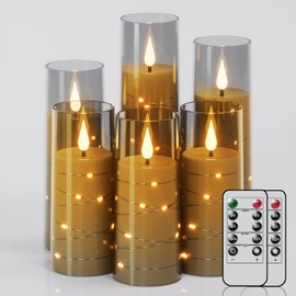 DRomance Flickering Flameless Candles String Lights with 10-Key Remote and Timer Battery Operated LED Pillar Candles Unbreakable Plastic Glass 3D Wick Mood Light Christmas Holiday Decor-6 Pack Black