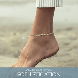 KISPER Solid 925 Sterling Silver 18k Gold Plated Italian Anklet Bracelet for Women - 3.5mm Waterproof Diamond-Cut Curb Chain - Flat Cuban Link Womens Ankle Bracelets, Made in Italy, 9-11 Inches (18k Gold, Length 9 Inches (Small))