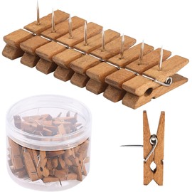 50 PCS Push Pin with Wooden Clips, Durable Wooden Push Pins, Decorative Pushpins Tacks Thumbtacks, Tacks for Cork Board Artworks Notes Photos, Craft Projects, Offices and Homes