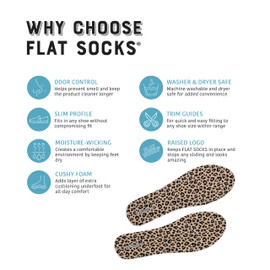 FLAT SOCKS No Show Socks, Sockless Shoe Liner, No Slipping, No Stinking, Washable Barefoot Shoe Insert for Men and Women, Leopard, Small