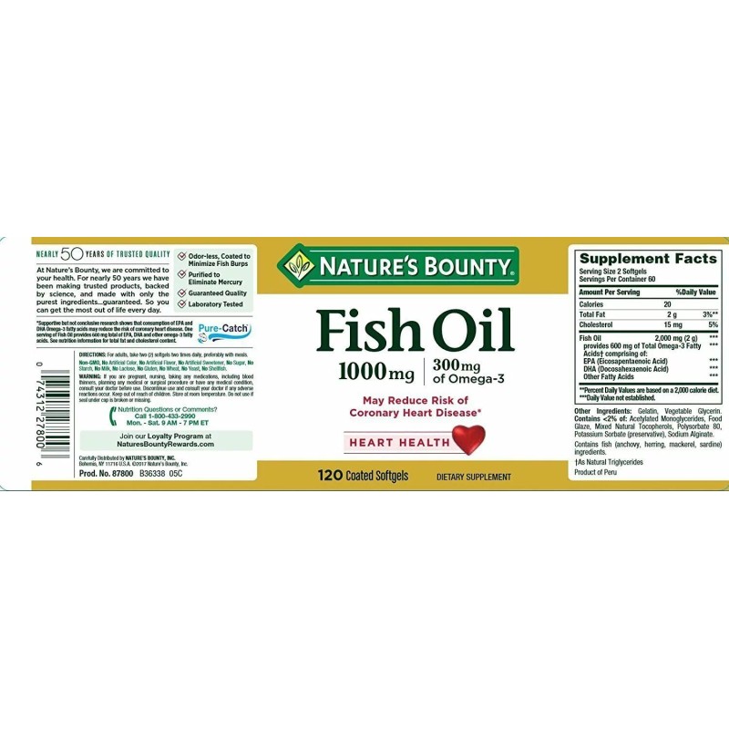 Nature's Bounty Fish Oil 1000mg Dietary Supplement Omega 3 300mg