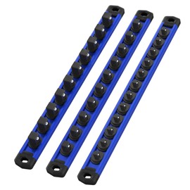 WORKPRO Magnetic Socket Organizer Set, 3-Piece Aluminum Alloy Socket Rail, Heavy Duty Socket Holder, Socket Rack Kit 1/4-Inch x 12 Clips, 3/8-Inch x 10 Clips, 1/2-Inch x 10 Clips (Blue)
