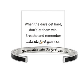 DivaGlamz Remember Who The F You Are Motivational Bracelet For Women Men, Color Stainless Steel With Hidden Message Cuff Bracelets To My Daughter/Best Friend Inspirational Gifts Jewelry, Large,