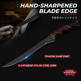 DRGSKL Boning Knife 7 inch - Brisket Trimming Knives for Meat Cutting, Black Butcher Slicing Knives with Full Tang Handle, Kitchen Fillet Knife for Birthday Dad Mom Gift