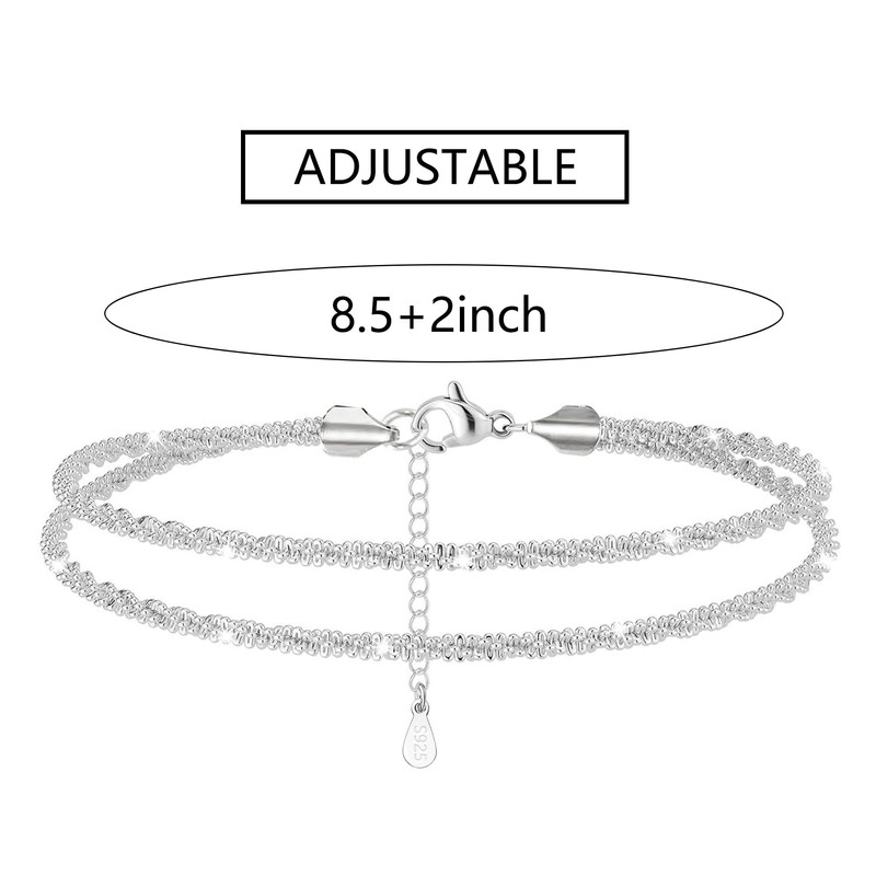 Apasvonino Silver Anklets for women,Layered Anklets Bracelets Adjustable Summer Beach