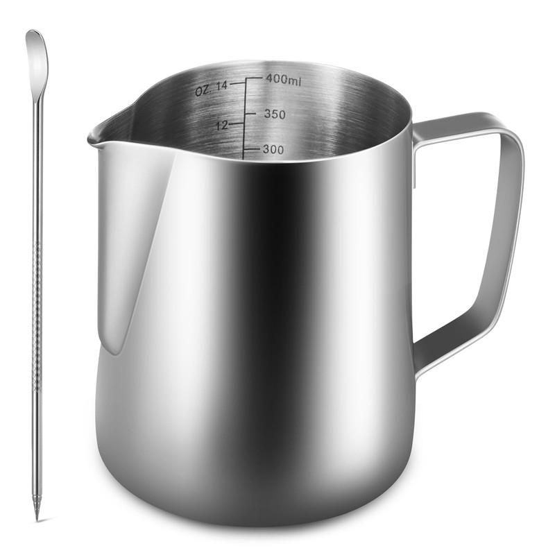 Anpro Milk Jug 400 ml/14 oz,304 Stainless Steel Milk Pitcher,