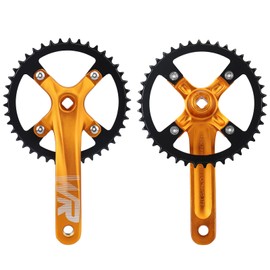 MEGHNA Bicycle Crankset Set 170mm Chainring Set 42T Universal for Single Speed and 6/7/8/9/10/11 Speed Bike, MTB BMX Road Bike (Gold)