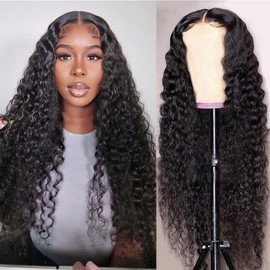 Dosacia 4x4 Deep Wave Lace Front Wig Human Hair Wear and Go Glueless Wig Transparent Lace Closure Wigs for Black Women Wear & Go Wig Pre Cut No Glue Lace Front Wigs Natural Color 28inch