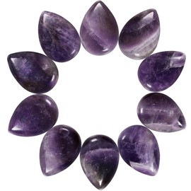 mookaitedecor 10 Stück Amethyst Tropfenform Flacher Rücken CAB-Steinen für Schmuckherstellung, Natürlicher Heilstein Cabochon Steine Kristalle Perlen für DIY Basteln, 24x34 mm