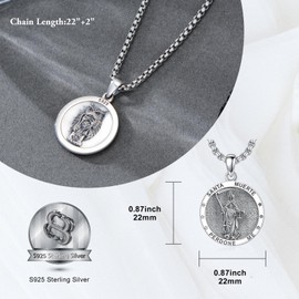 MEIDERBO Santa Muerte Necklace 925 Sterling Silver Santa Muerte Pendant Necklace Patron Amulet Medal Religious Jewelry for Men Women