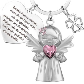 ZSOPN Guardian Angel Lucky Charm Keyring with Gemstones and Lilac Flowers Pink, Silvery, Unit size