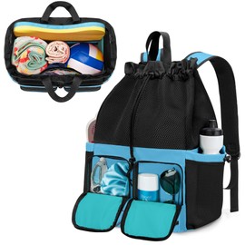 Fasrom Mesh Swim Backpack, 30L Swim Gear Bag with Wet/Dry Compartment and Waterproof Bag for Swimming, Gym, Water Sports, Athlete Training, Blue (Empty Bag Only, Patent Design)