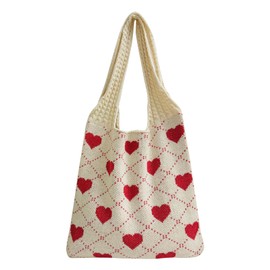 Ovida Cute Heart Crochet Bags for Women Summer Travel Beach Tote Bag Y2k Aesthetic Knit Bag Fairy Grunge Accessories
