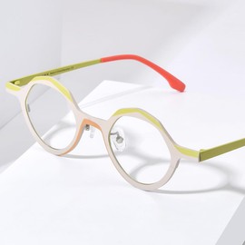 FONEX Colorful Pure Titanium Glasses Frame Women Retro Round Eyeglasses (F85803_White, Clear)