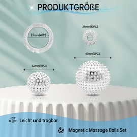 18 Hedgehog Ball Massager with 4 Hedgehog Balls (32 mm and 47 mm), 10 Acupressure Ring, 4 Massage Bracelets, Skills Borderline Set, Hedgehog Ball Massage, Hedgehog Ball Metal, for Relief of Muscles