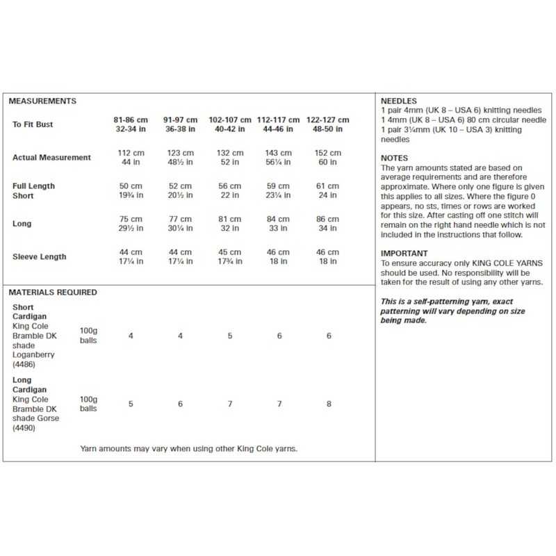 King Cole 5649 Knitting Pattern Womens Short and Long Cardigans