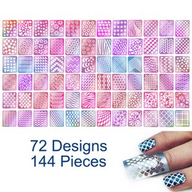 TailaiMei 144 Pieces 72 Designs Nail Vinyls Stencil Sticker Set for Nail Art Decal, 24 Sheets Reusable DIY Hollow Nail Art Supplies