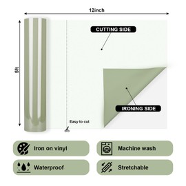 GIRAFVINYL Sage Green Vinyl Heat Transfer Khaki Pistachio Green HTV Vinyl 12" x5 ft HTV Iron on Vinyl for T-Shirts, Clothing,Compatible with Heat Press Machines