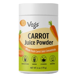 Vegs Carrot Juice Powder - Freeze Dried Concentrated Organic Carrot Juice - Rich in Antioxidants, Beta Carotene, Vitamin A - For Smoothie Drinks, Baking, Cooking - No Sugar, NO Preservatives - 6 oz